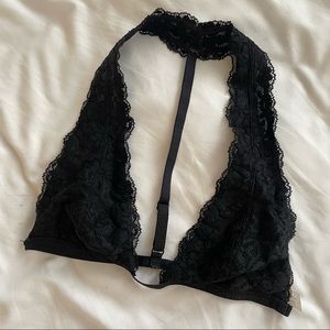 Free People Black Lace Halter Bralette